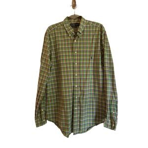 Ralph Lauren Blue Label Classic Fit Plaid Long Sleeve Button Down Top Size LT